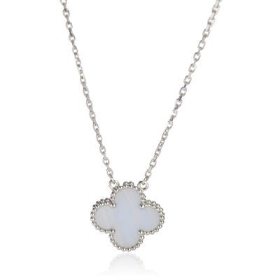 Van Cleef & Arpels White Gold Chalcedony Vintage Alhambra Pendant fv