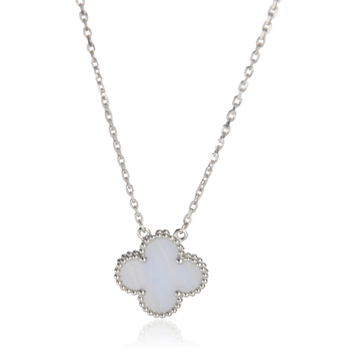 Van Cleef & Arpels White Gold Chalcedony Vintage Alhambra Pendant fv