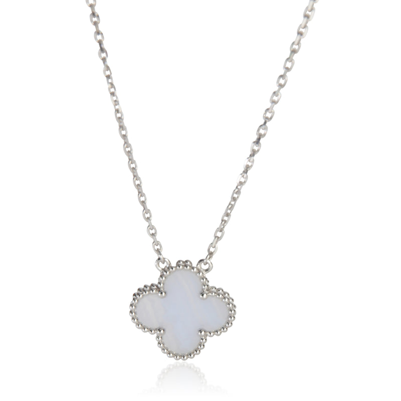 Van Cleef & Arpels White Gold Chalcedony Vintage Alhambra Pendant fv
