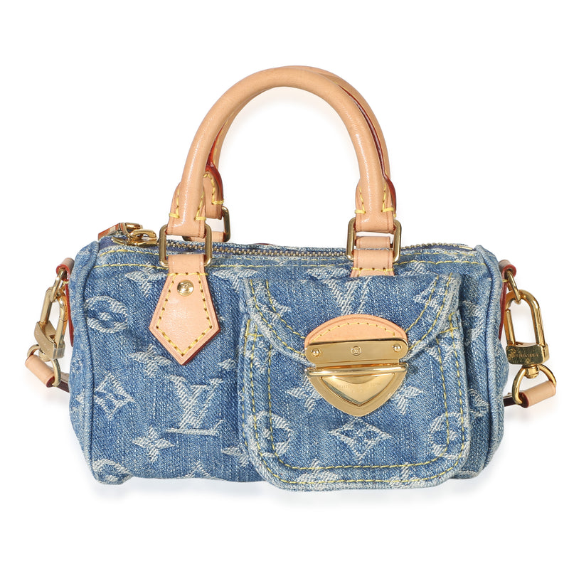 Louis Vuitton Blue Monogram Denim Nano Speedy Handbag fv