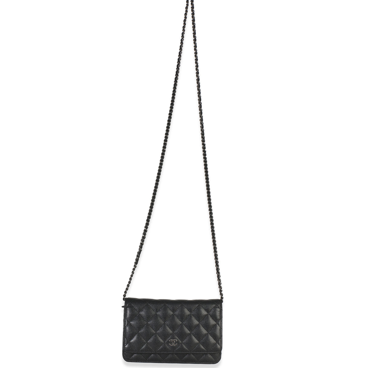 Chanel Black Iridescent Quilted Caviar Classic Wallet On Chain Handbag av