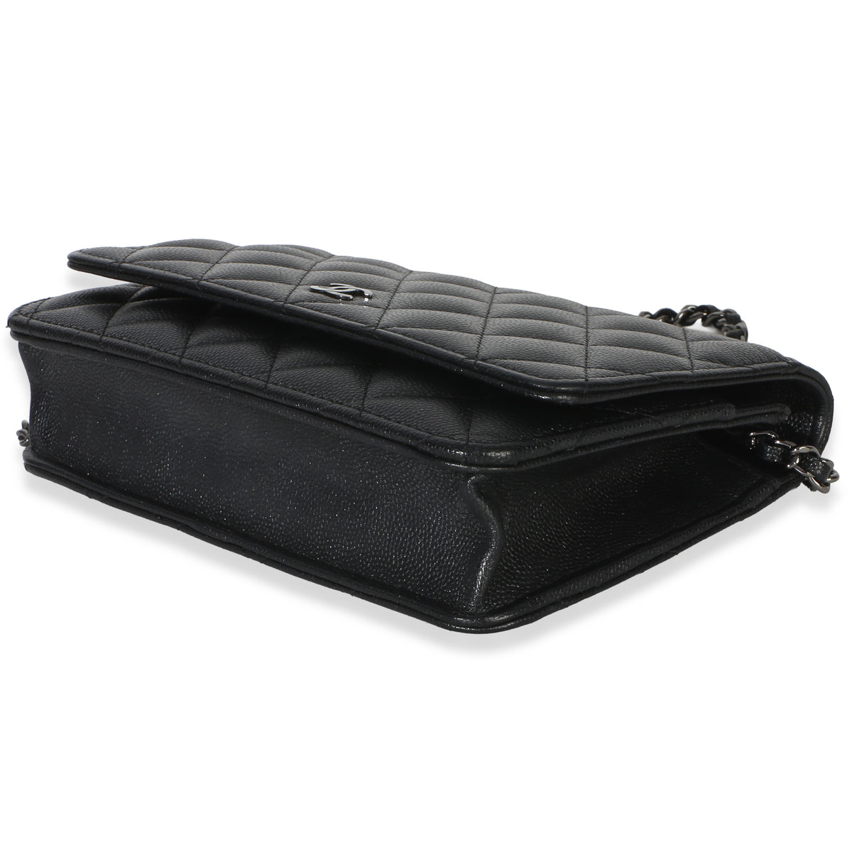 Chanel Black Iridescent Quilted Caviar Classic Wallet On Chain Handbag box
