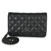 Chanel Black Iridescent Quilted Caviar Classic Wallet On Chain Handbag fv