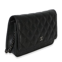 Chanel Black Iridescent Quilted Caviar Classic Wallet On Chain Handbag pv