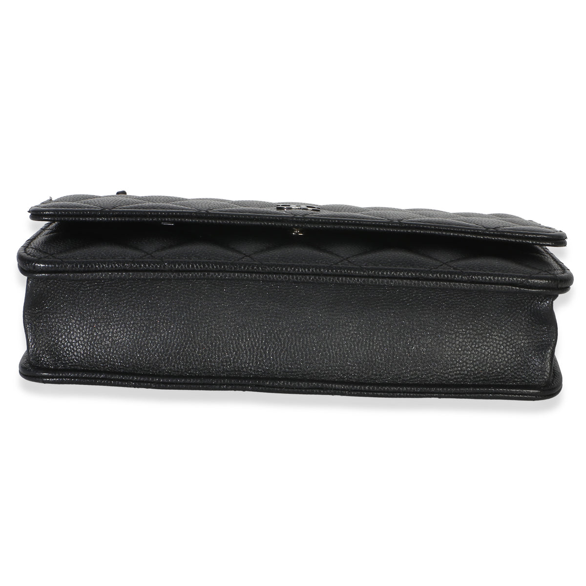 Chanel Black Iridescent Quilted Caviar Classic Wallet On Chain Handbag stamp