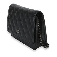Chanel Black Iridescent Quilted Caviar Classic Wallet On Chain Handbag sv