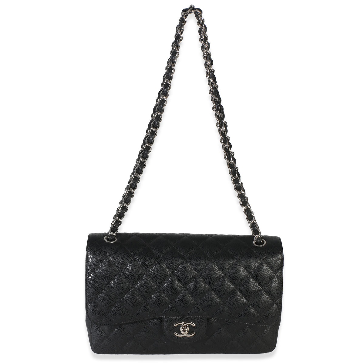 Chanel Black Quilted Caviar Jumbo Double Flap Handbag Handbag 8