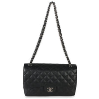Chanel Black Quilted Caviar Jumbo Double Flap Handbag Handbag 8