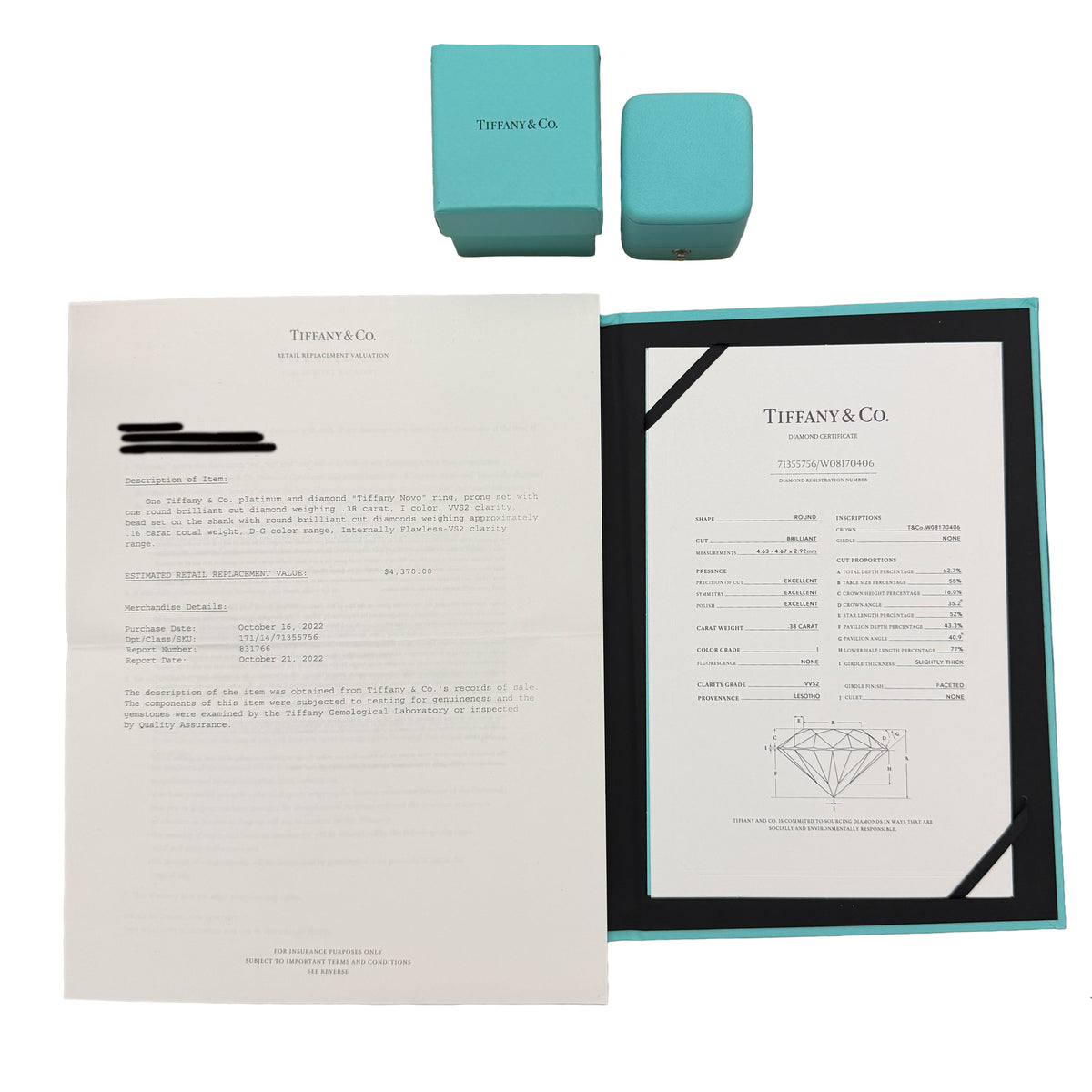 Tiffany & Co. 0.38 ct Round Brilliant Diamond Novo Engagement Ring box