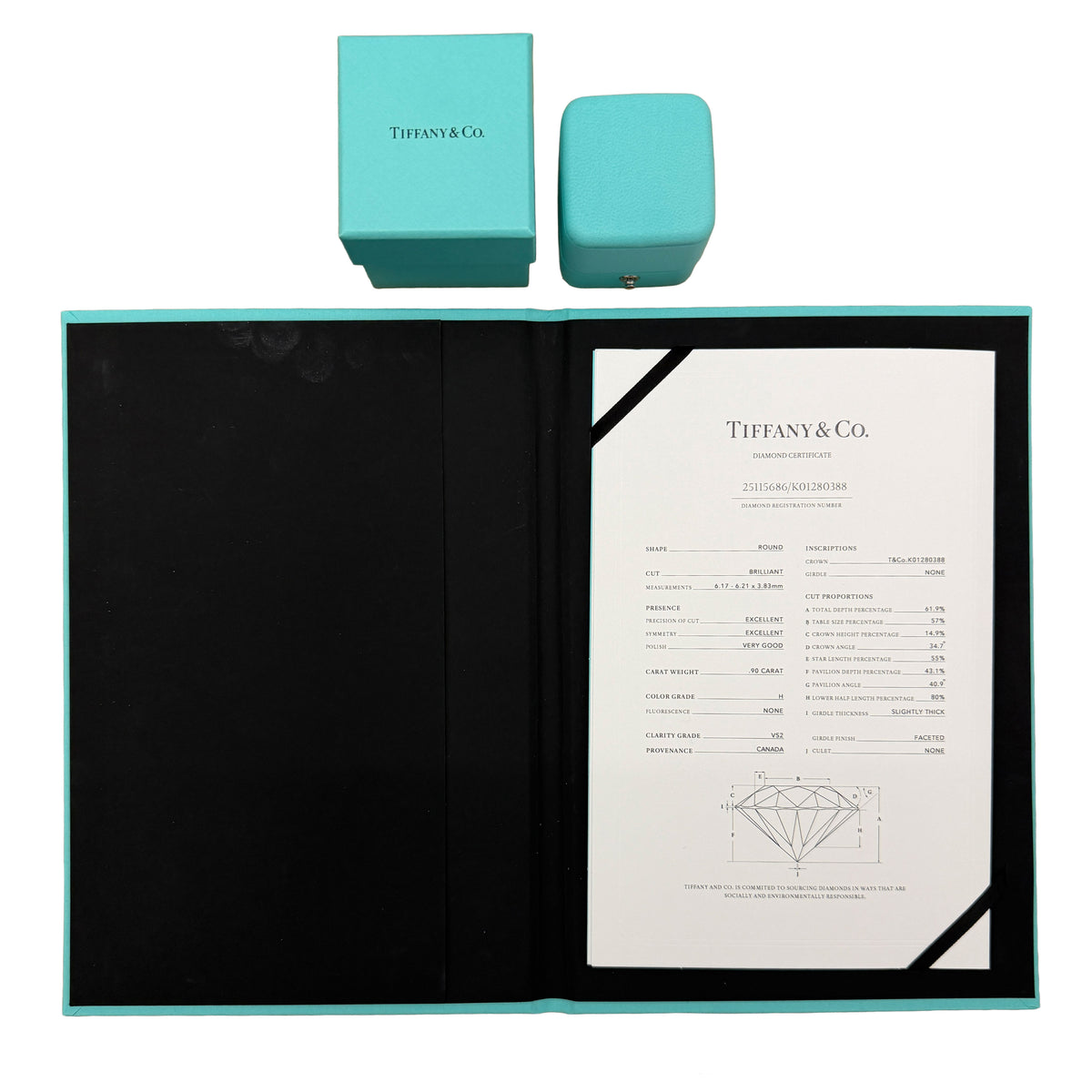 Tiffany & Co. 0.9 ct Round Brilliant Diamond Ribbon Engagement Ring box