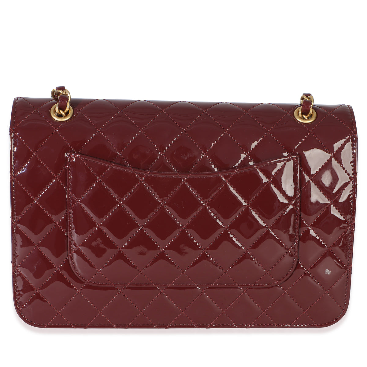 Chanel 25B Burgundy Quilted Patent Double Pocket Flap Bag Handbag 4