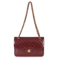 Chanel 25B Burgundy Quilted Patent Double Pocket Flap Bag Handbag 8