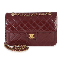 Chanel 25B Burgundy Quilted Patent Double Pocket Flap Bag Handbag fv