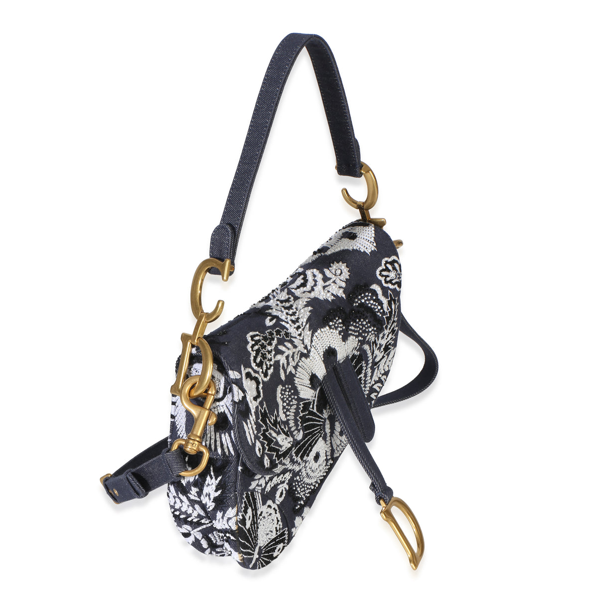 Christian Dior Blue Denim Beaded Butterfly Medium Saddle Bag Handbag 3