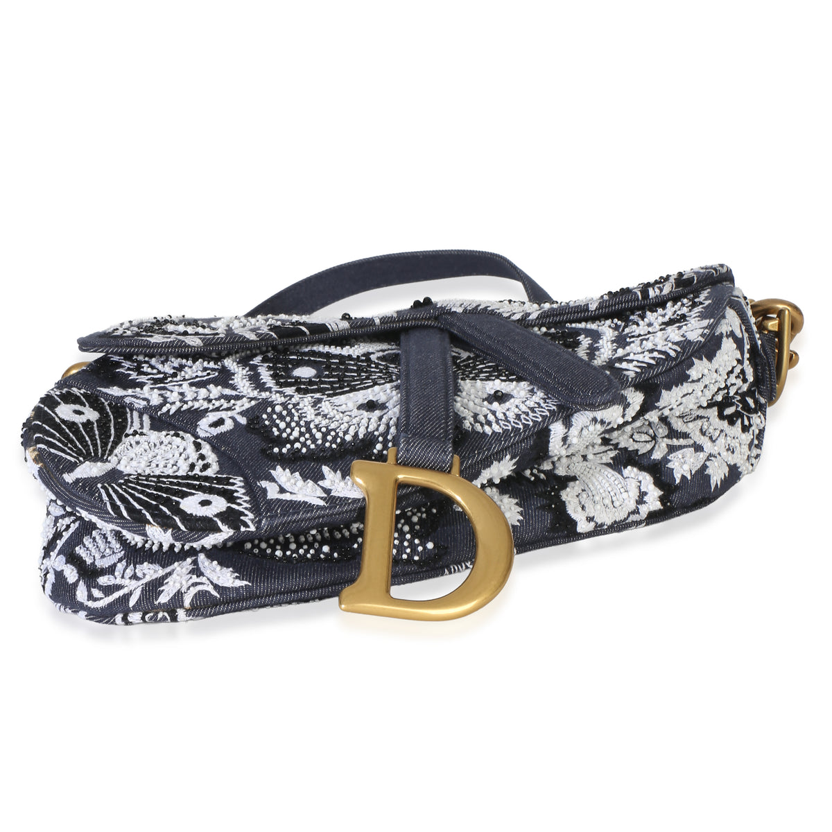 Christian Dior Blue Denim Beaded Butterfly Medium Saddle Bag Handbag 5