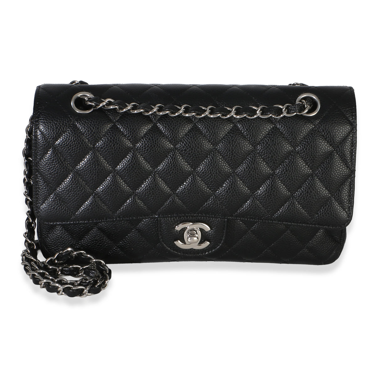 Chanel Black Quilted Caviar Medium Classic Double Flap Bag Handbag fv