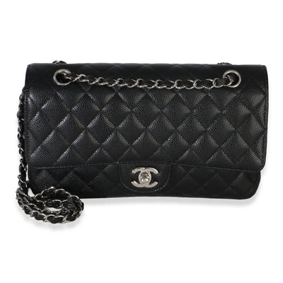 Chanel Black Quilted Caviar Medium Classic Double Flap Handbag Handbag fv