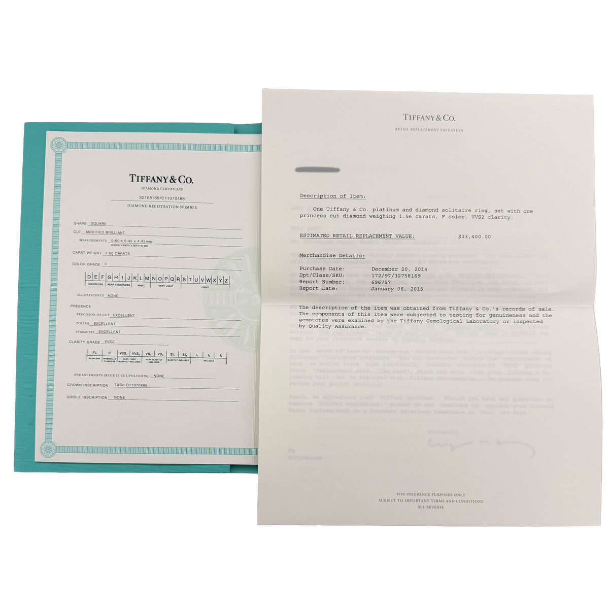 Tiffany & Co. 1.56 ct Princess Diamond Engagement Ring box