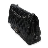 Chanel Black Quilted Patent Jumbo Classic Double Flap Bag Handbag 2