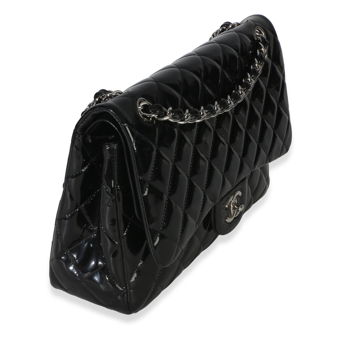 Chanel Black Quilted Patent Jumbo Classic Double Flap Bag Handbag 3