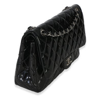 Chanel Black Quilted Patent Jumbo Classic Double Flap Bag Handbag 3