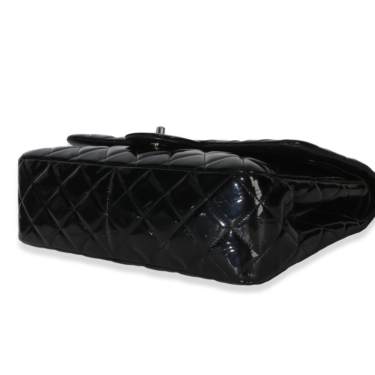Chanel Black Quilted Patent Jumbo Classic Double Flap Bag Handbag 6