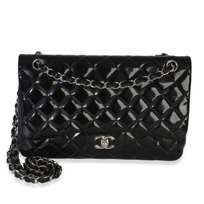 Chanel Black Quilted Patent Jumbo Classic Double Flap Bag Handbag fv