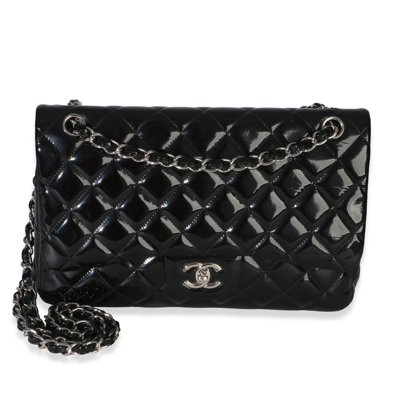 Chanel Black Quilted Patent Jumbo Classic Double Flap Bag Handbag fv