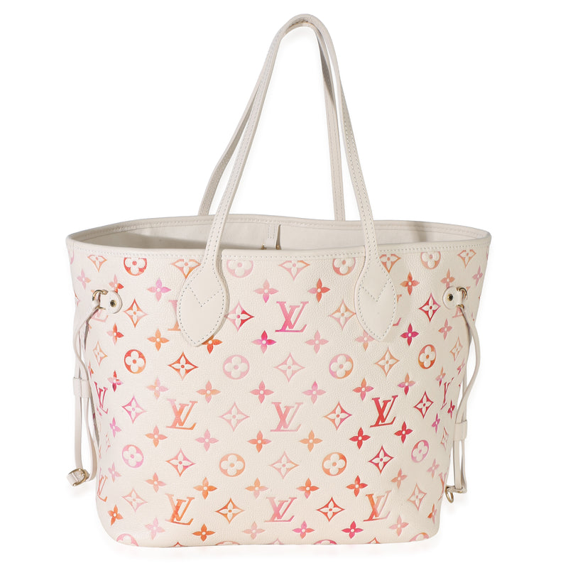 Louis Vuitton White Monogram Empreinte Sunrise Aquarelle Neverfull MM Handbag fv
