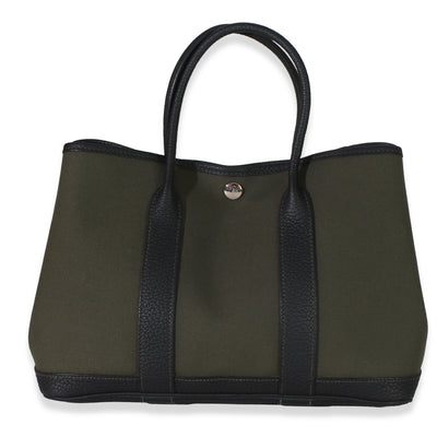 Hermès Vert De Gris Toile Negonda Garden Party 30 PHW Handbag fv