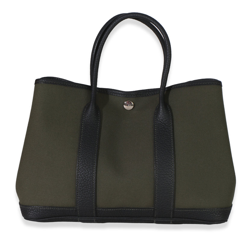 Hermès Vert De Gris Toile Negonda Garden Party 30 PHW Handbag fv
