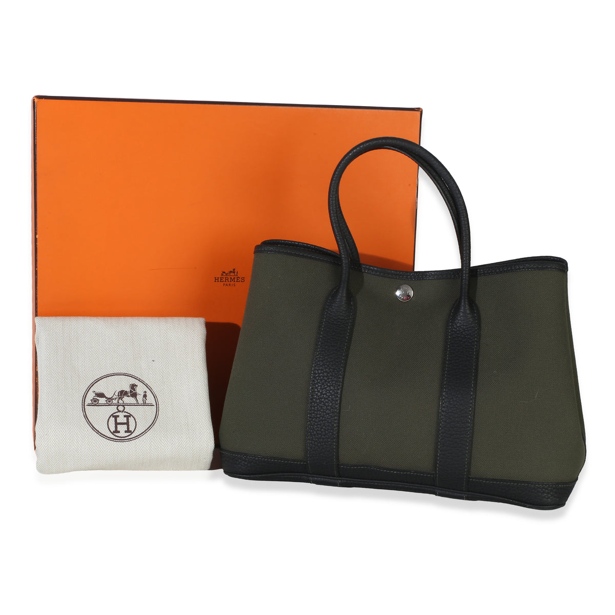 Hermès Vert De Gris Toile Negonda Garden Party 30 PHW Handbag 9