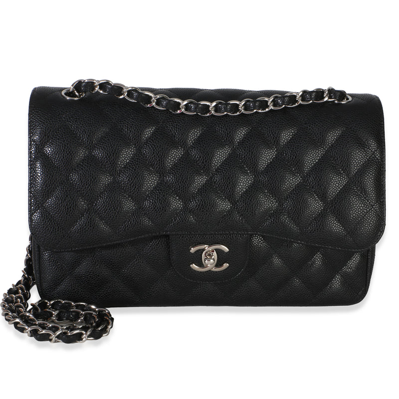 Chanel Black Quilted Caviar Jumbo Double Flap Handbag Handbag fv