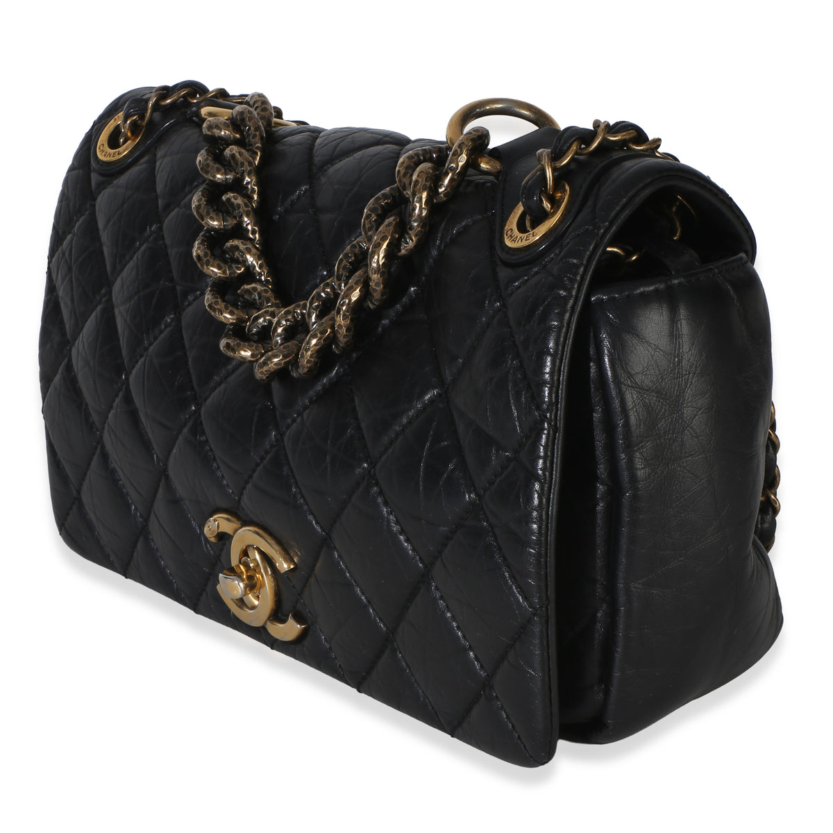 Chanel Paris Bombay Black Quilted Aged Calfskin Medium Pondichery Flap Bag Handbag 2