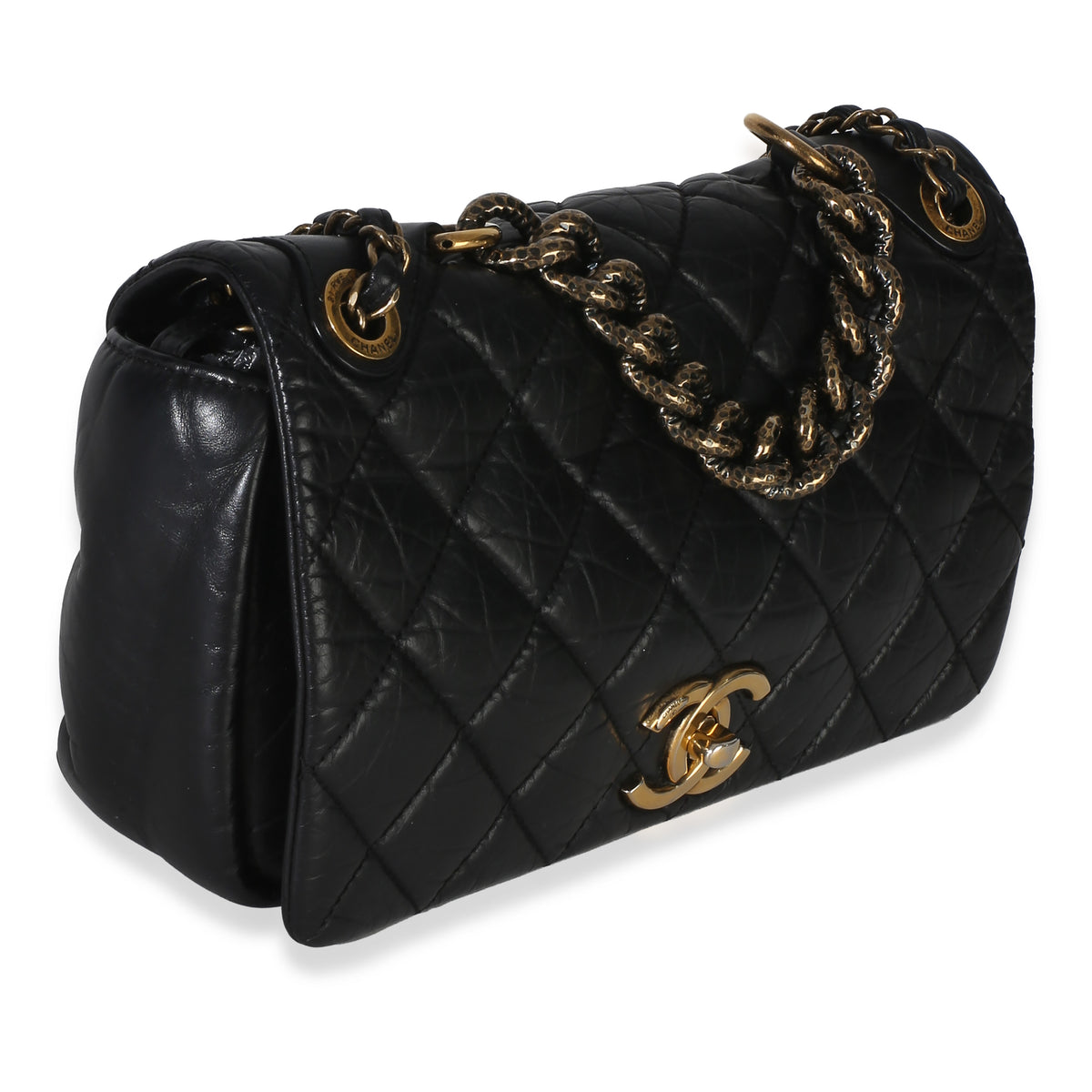 Chanel Paris Bombay Black Quilted Aged Calfskin Medium Pondichery Flap Bag Handbag 3