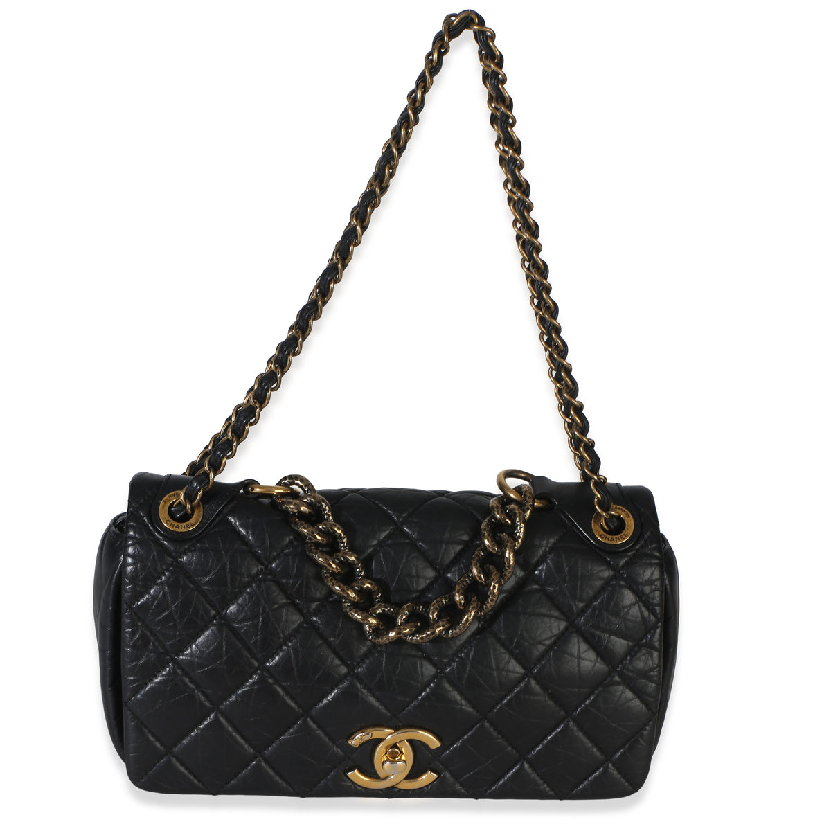 Chanel Paris Bombay Black Quilted Aged Calfskin Medium Pondichery Flap Bag Handbag 8