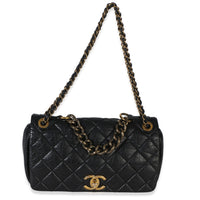 Chanel Paris Bombay Black Quilted Aged Calfskin Medium Pondichery Flap Bag Handbag 8