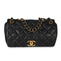 Chanel Paris Bombay Black Quilted Aged Calfskin Medium Pondichery Flap Bag Handbag fv