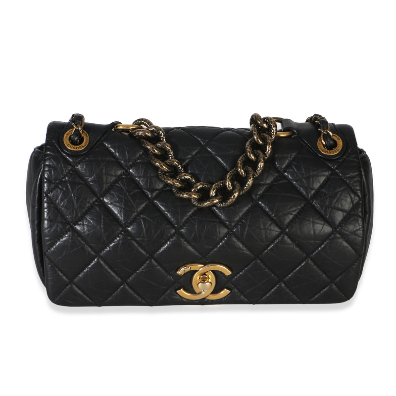 Chanel Paris Bombay Black Quilted Aged Calfskin Medium Pondichery Flap Bag Handbag fv