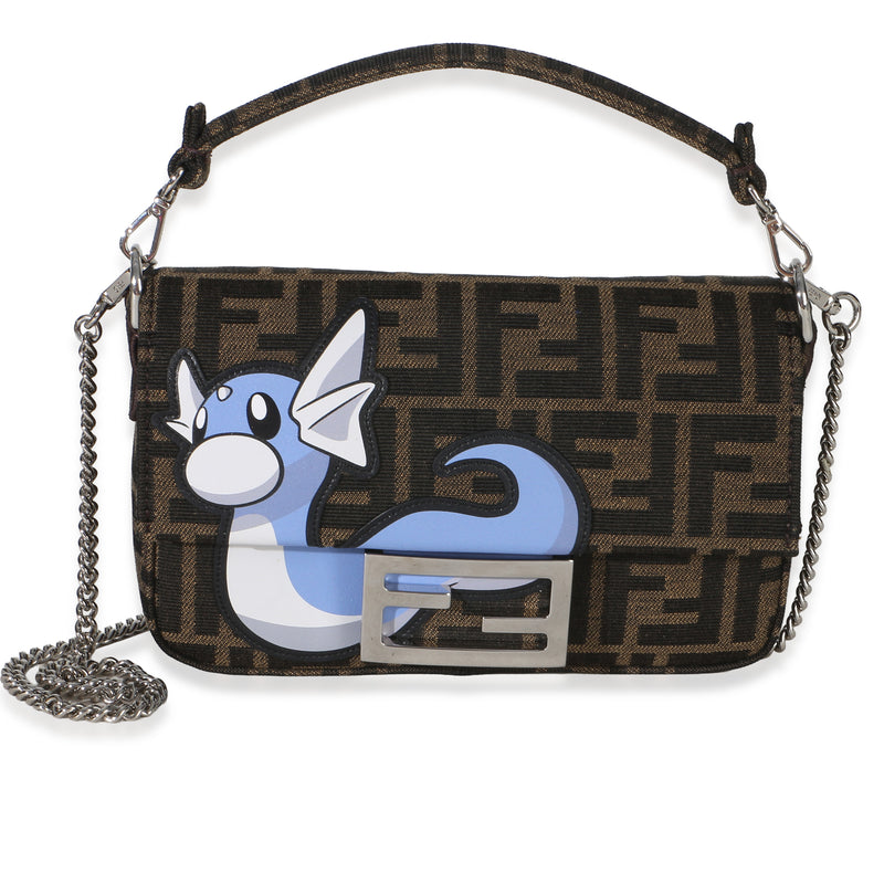 Fendi X FRGMT X POKEMON Brown FF Jacquard Fabric Dratini Mini Baguette Bag Handbag fv