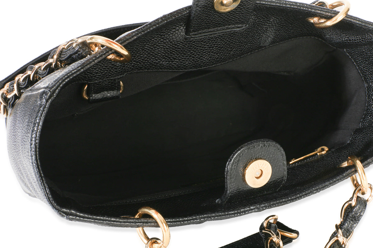 Chanel Black Quilted Caviar Petit Shopping Tote Handbag 8