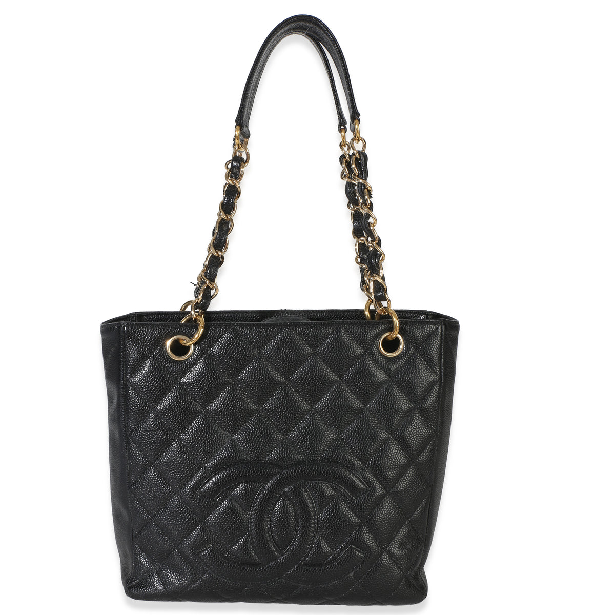 Chanel Black Quilted Caviar Petit Shopping Tote Handbag fv