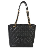 Chanel Black Quilted Caviar Petit Shopping Tote Handbag fv