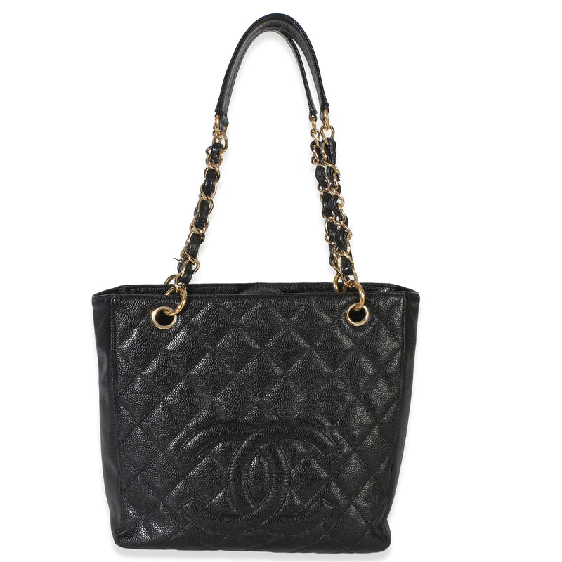 Chanel Black Quilted Caviar Petit Shopping Tote Handbag fv
