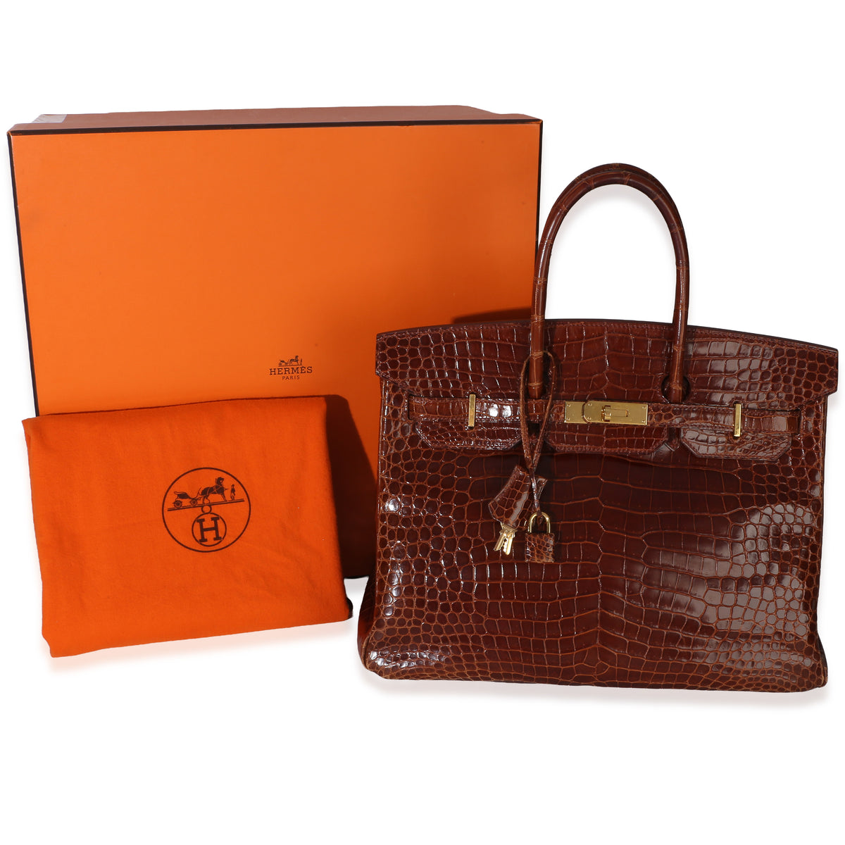 Hermès Miel Shiny Porosus Crocodile Birkin 35 GHW Handbag 10