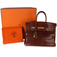 Hermès Miel Shiny Porosus Crocodile Birkin 35 GHW Handbag 10