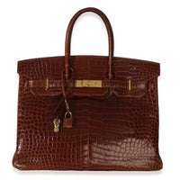 Hermès Miel Shiny Porosus Crocodile Birkin 35 GHW Handbag fv