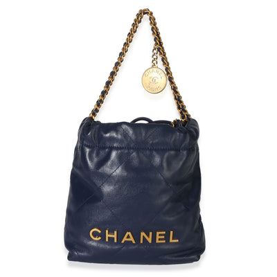 Chanel Navy Quilted Calfskin  22 Mini Hobo Handbag fv