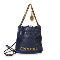 Chanel Navy Quilted Calfskin  22 Mini Hobo Handbag 5