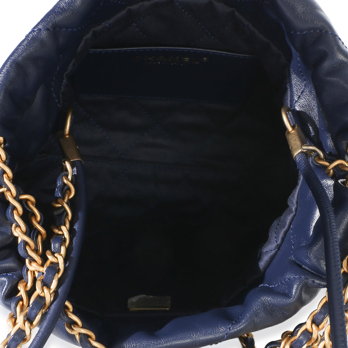 Chanel Navy Quilted Calfskin  22 Mini Hobo Handbag 9